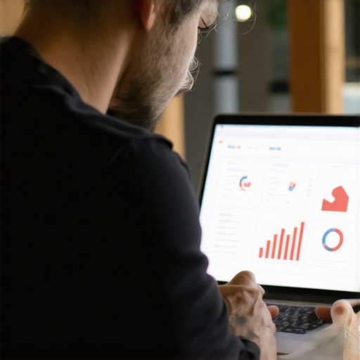 Advanced Local SEO Analytics Review Business owner analyzing local SEO data on a laptop