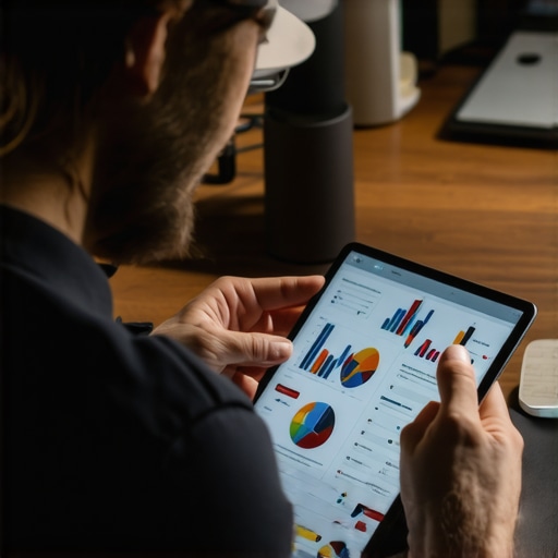 Business owner reviewing local SEO analytics on a tablet for strategic insights