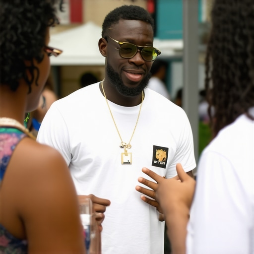 Community Engagement at Local Event Business owner interacting with community members at a local event