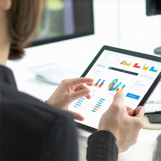 Data-Driven GMB Optimization Marketer analyzing local SEO performance on a tablet with charts