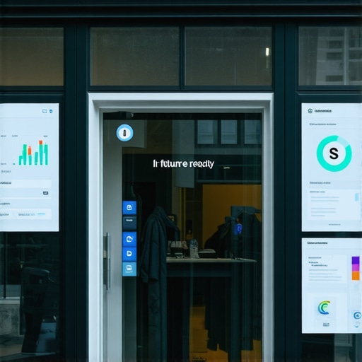 Futuristic storefront with augmented reality and AI analytics