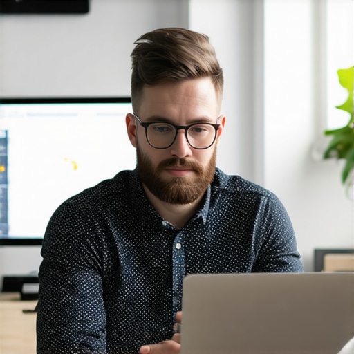 AI-Driven Local SEO Analysis Business owner using AI tools for local SEO analysis in modern office