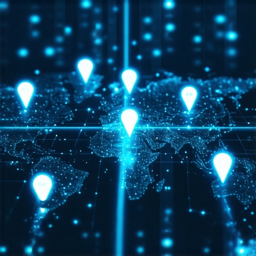 Digital map showing local business locations with AI analytics overlay for SEO