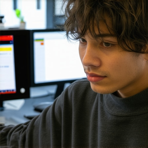 Business owner working on local SEO optimization with schema markup and AI insights