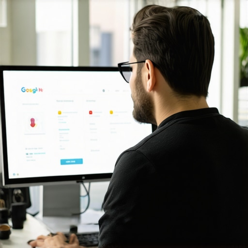 A person editing their Google My Business profile on a laptop with marketing icons around.