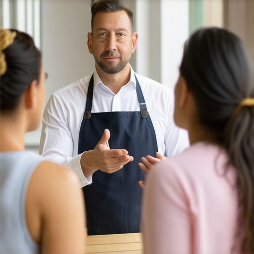 Business owner interacting with community members in a lively neighborhood