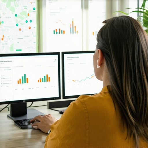 Data-Driven Local SEO Strategy Digital marketer analyzing local search analytics on screens.