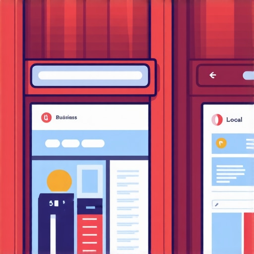 Modern storefront with digital screens displaying local search results.