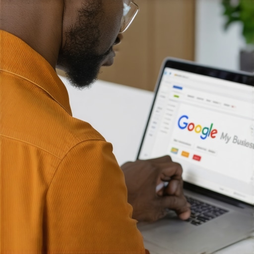 Business owner reviewing local SEO analytics on a laptop.