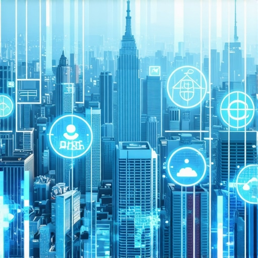 Cityscape with digital maps and AI symbols indicating future trends in local search