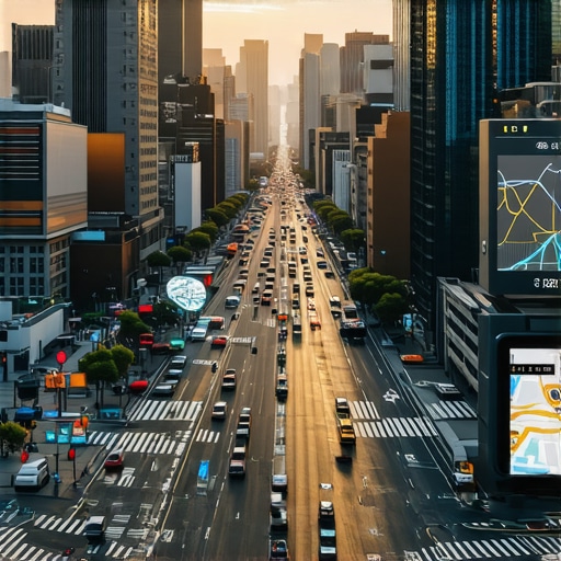 Cityscape with AR overlays illustrating advanced local search technology.