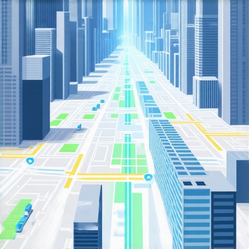 Futuristic city with digital maps and AI interfaces indicating upcoming trends in local search