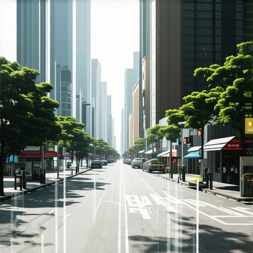 Futuristic cityscape with digital overlays representing local search technology