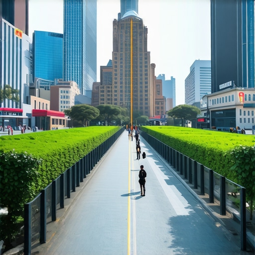 A futuristic city scene with augmented reality and virtual reality interfaces highlighting local businesses