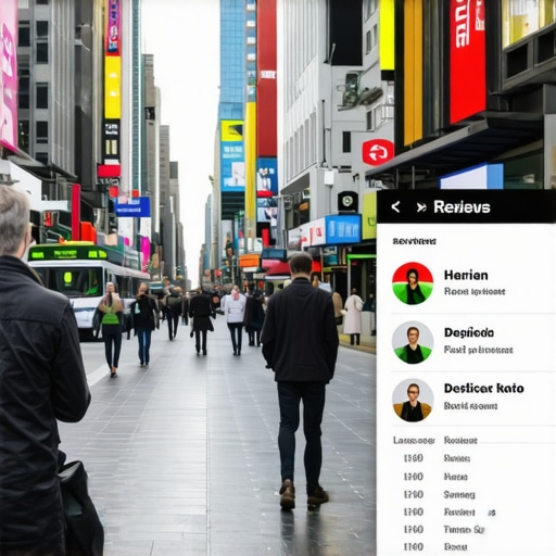 AR overlays on city street showing local business information and reviews.