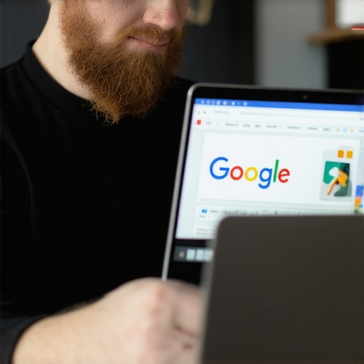 Business owner updating GMB profile on laptop for local SEO